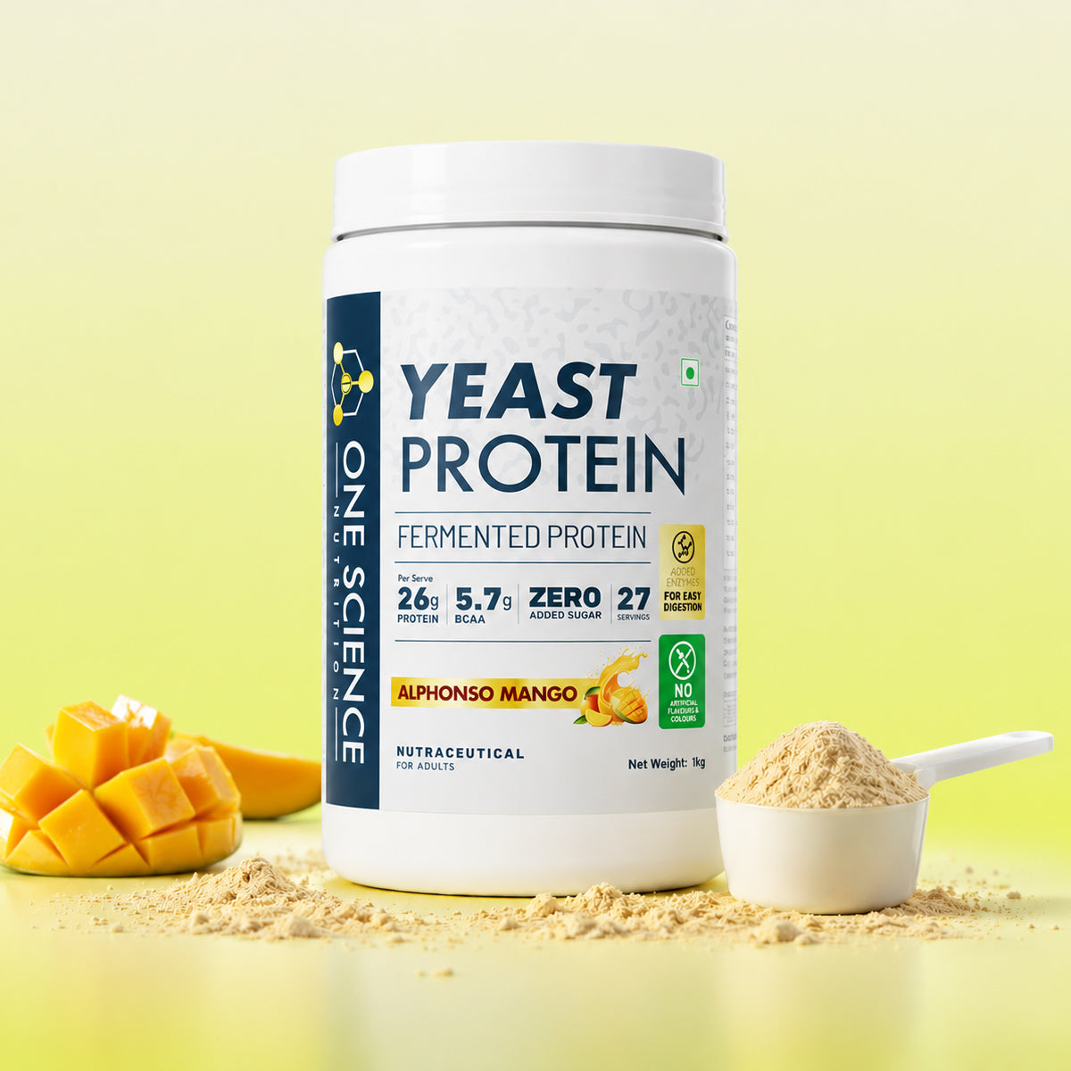 One Science Nutrition Fermented Yeast Protein Powder - Alphonso Mango (1 Kg)
