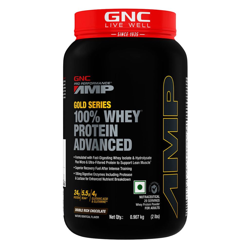 GNC AMP Gold Series 100% Whey Protein Advanced Boosts Muscle Gains, Recovery & Workout Performance | Informed Choice Certified