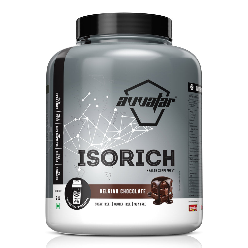 Avvatar Isorich Whey Protein Isolate, 2kg / 4kg – Belgian Chocolate, Hazelnut & Malai Kulfi