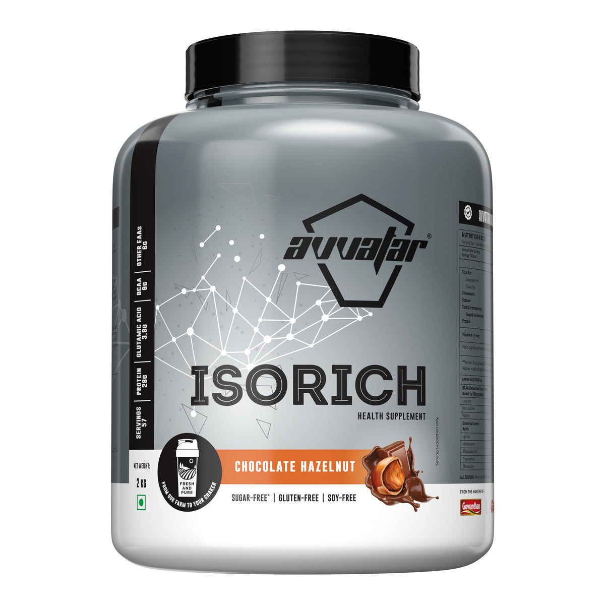 Avvatar Isorich Whey Protein Isolate, 2kg / 4kg – Belgian Chocolate, Hazelnut & Malai Kulfi