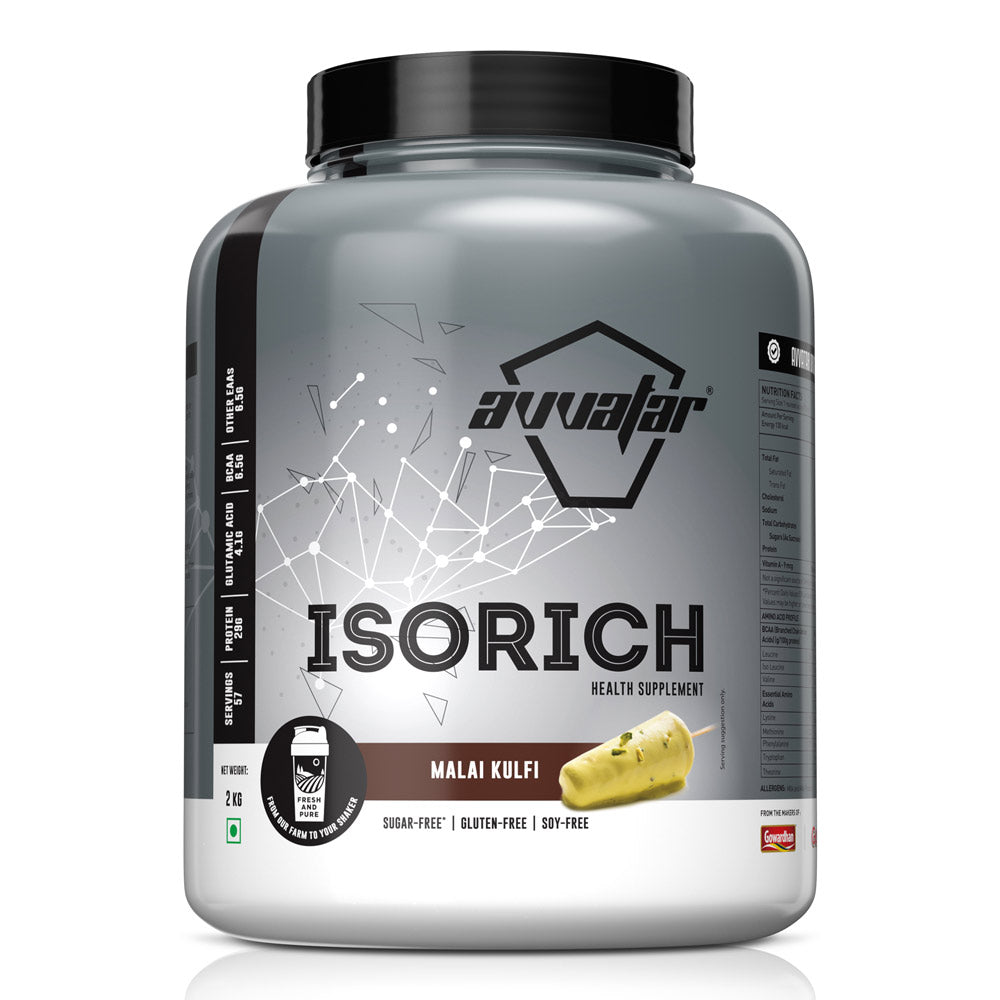 Avvatar Isorich Whey Protein Isolate, 2kg / 4kg – Belgian Chocolate, Hazelnut & Malai Kulfi