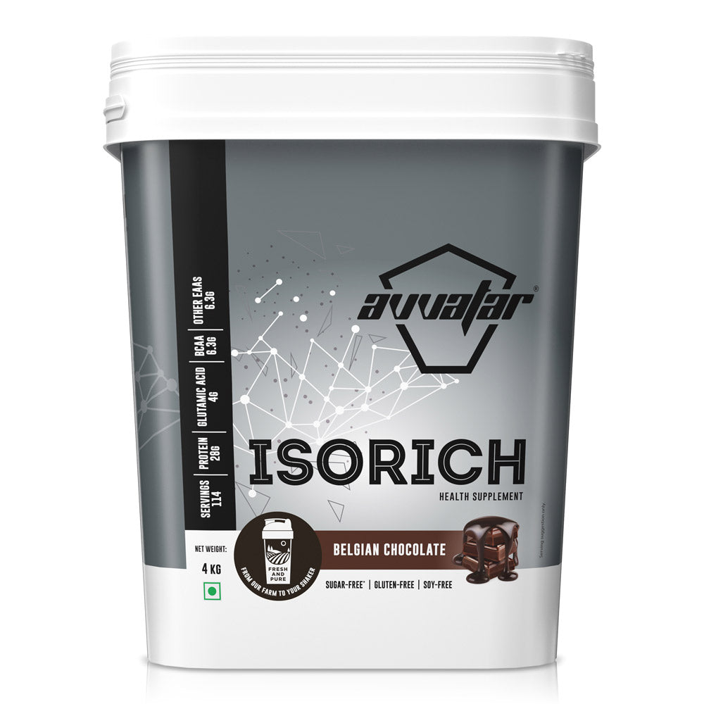 Avvatar Isorich Whey Protein Isolate, 2kg / 4kg – Belgian Chocolate, Hazelnut & Malai Kulfi