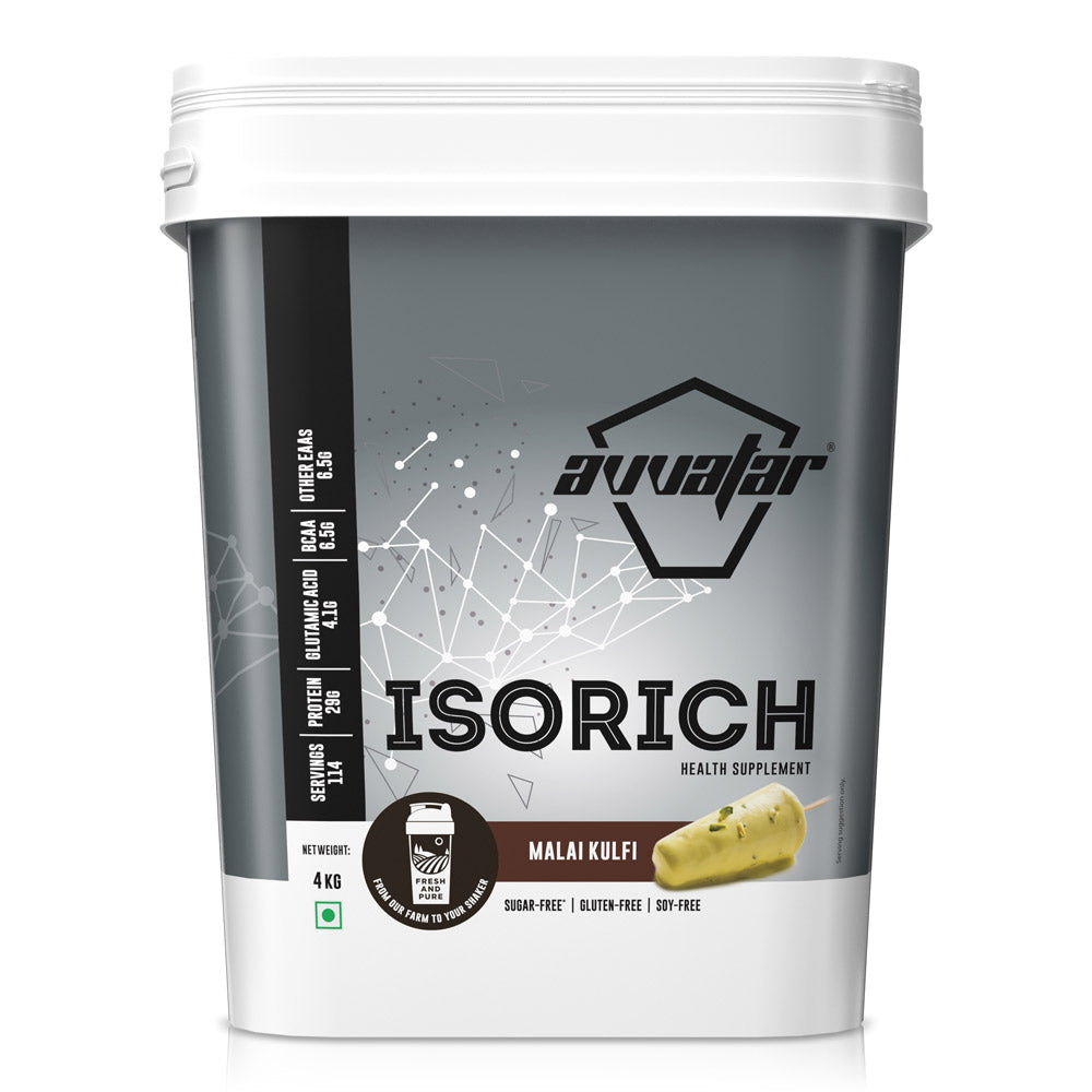 Avvatar Isorich Whey Protein Isolate, 2kg / 4kg – Belgian Chocolate, Hazelnut & Malai Kulfi