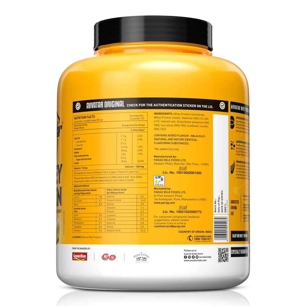 Avvatar Whey Protein Powder, 2kg / 4kg – Belgian Chocolate, Hazelnut & Malai Kulfi