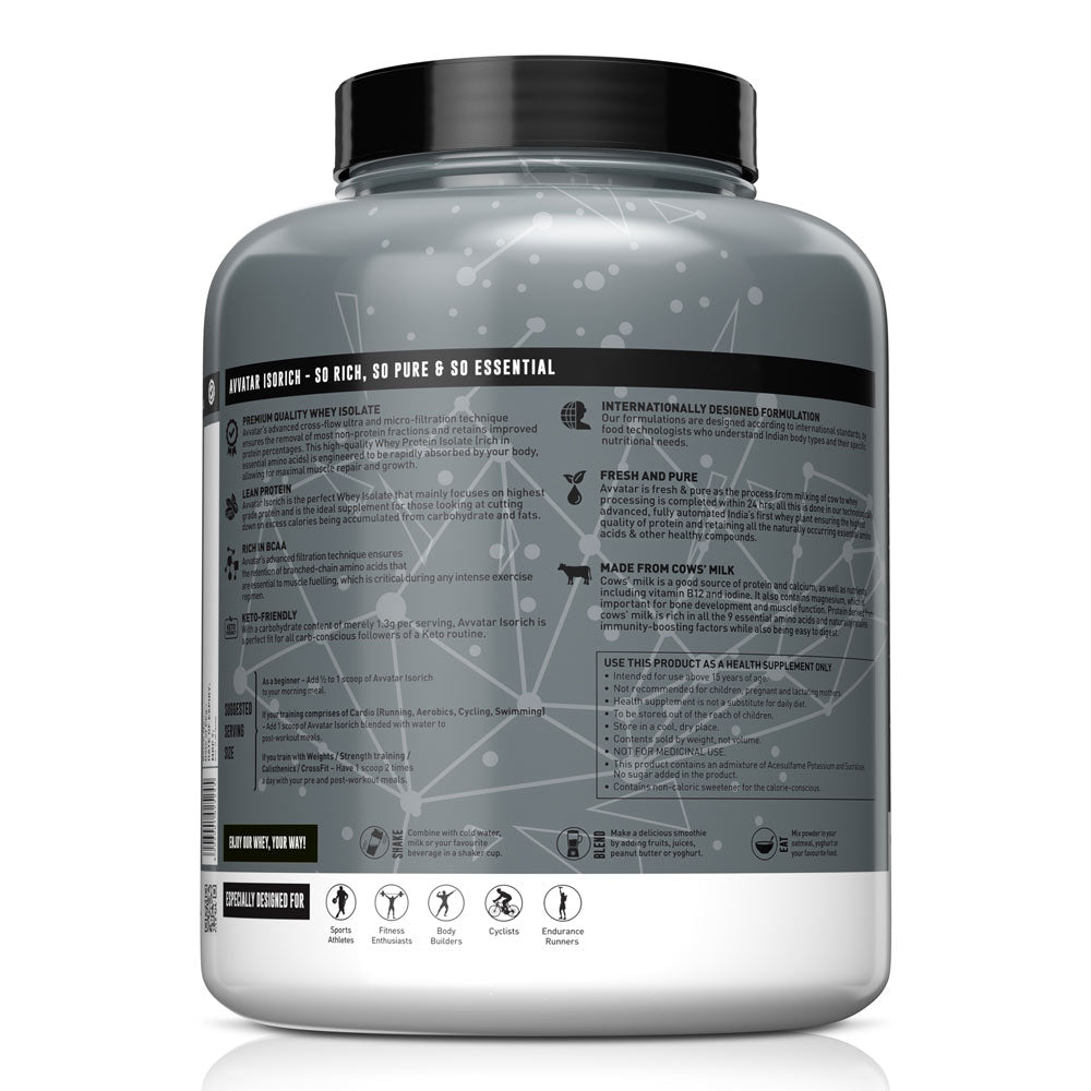Avvatar Isorich Whey Protein Isolate, 2kg / 4kg – Belgian Chocolate, Hazelnut & Malai Kulfi