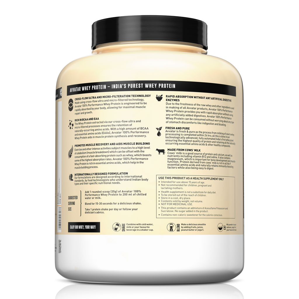 Avvatar 100% Performance Whey Protein Powder | Authentic Whey from Fresh Milk for Muscle Growth, Strength & Fast Recovery