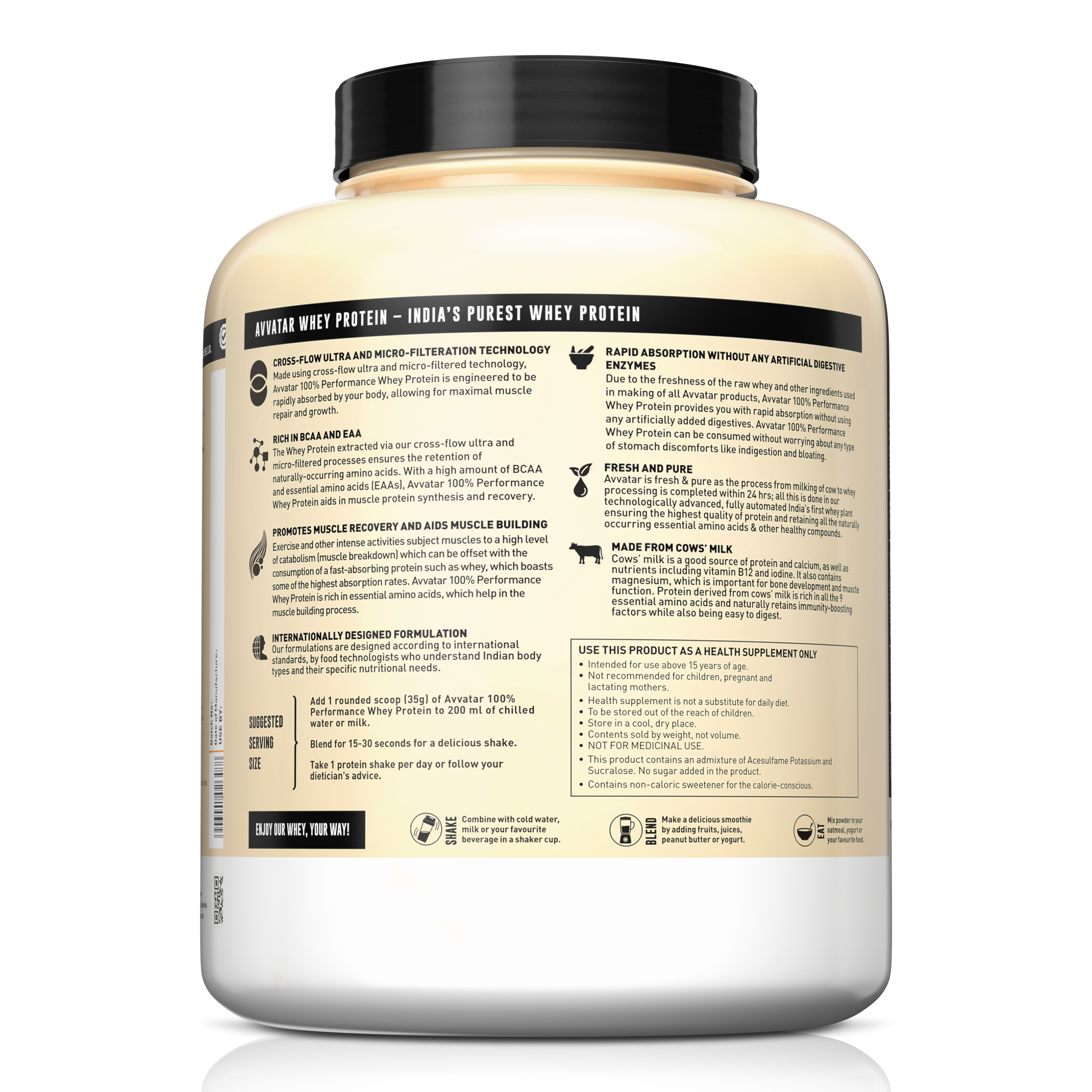 Avvatar 100% Performance Whey Protein Powder | Authentic Whey from Fresh Milk for Muscle Growth, Strength & Fast Recovery