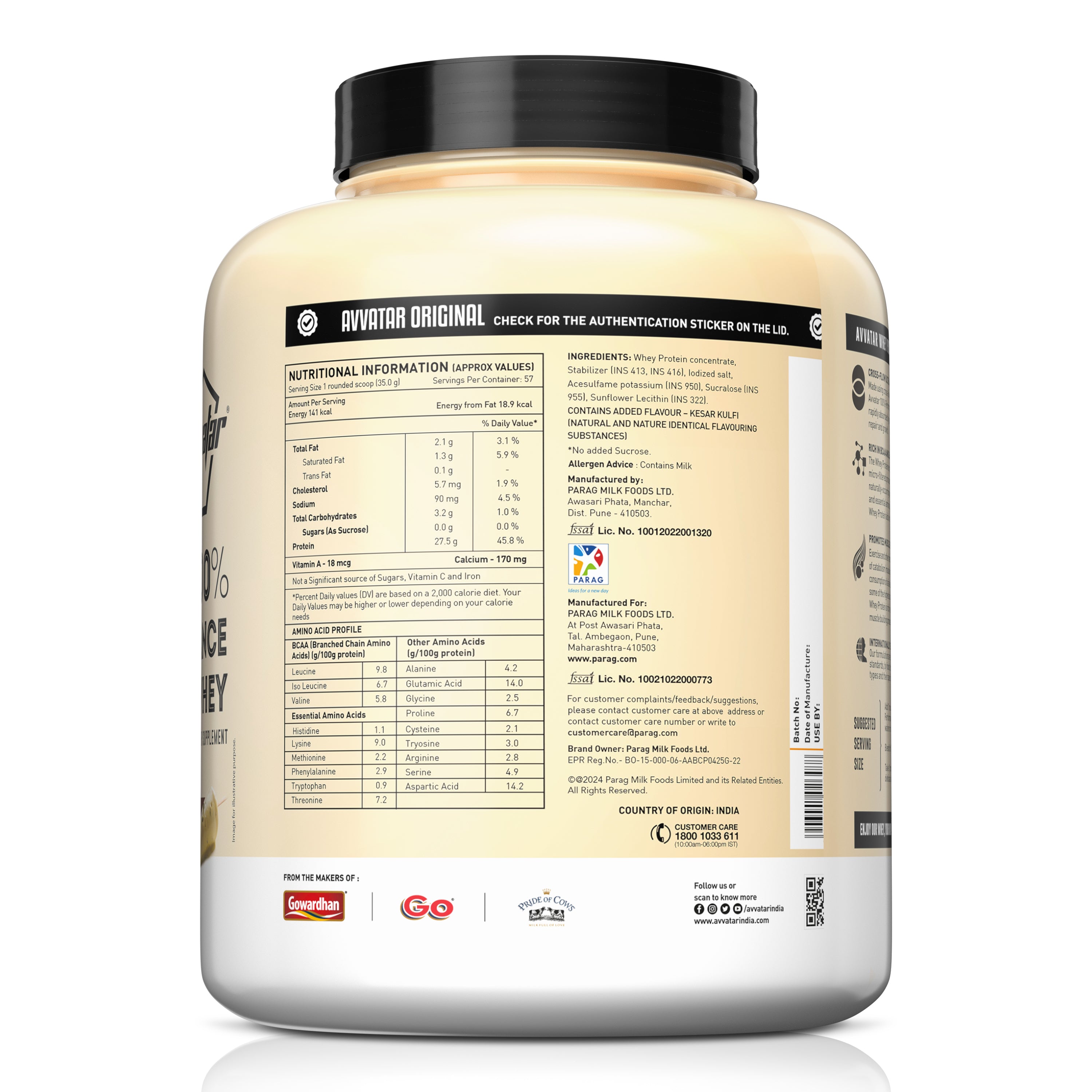 Avvatar 100% Performance Whey Protein Powder | Authentic Whey from Fresh Milk for Muscle Growth, Strength & Fast Recovery