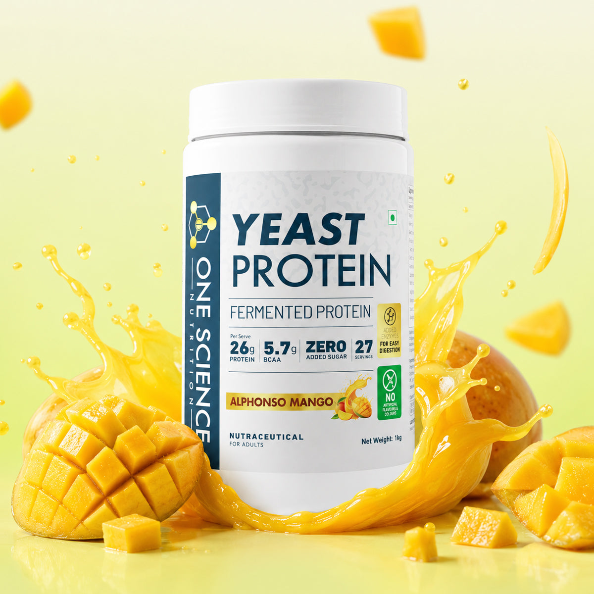 One Science Nutrition Fermented Yeast Protein Powder - Alphonso Mango (1 Kg)