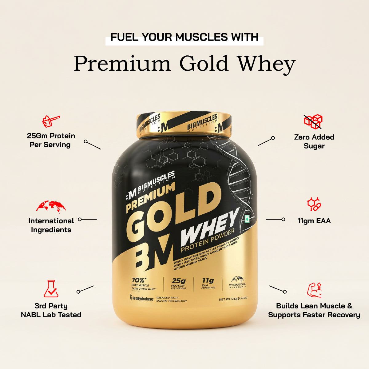 BigMuscles Premium Gold Whey Protein, 1kg (Cafe Latte)