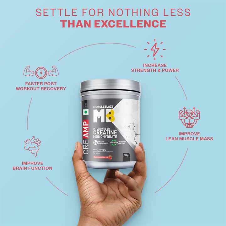 MuscleBlaze Creatine Monohydrate CreAMP | High Purity Creatine for Strength, Power & Muscle Growth
