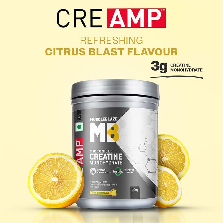 MuscleBlaze Creatine Monohydrate CreAMP | High Purity Creatine for Strength, Power & Muscle Growth